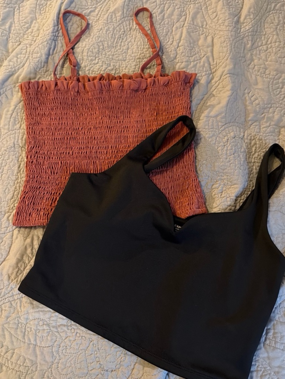 Black Cropped Tank Top & Rust Smocked Cami Set- + free lace cropped cami